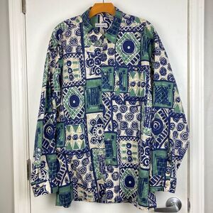 Vintage 90s Pierre Cardin Men’s Geometric Psychedelic Retro Long Sleeve Shirt XL